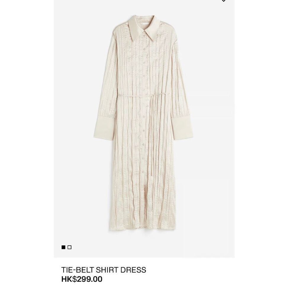 NWT H&M Champaign Maxi Tie Waist Dress Button Down Size Medium (w1)